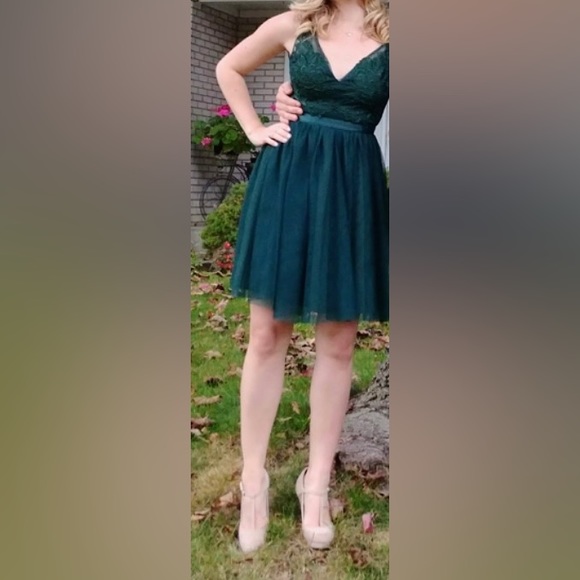 Green Tulle Mini Dress With Embroidered Flowers - Picture 6 of 6